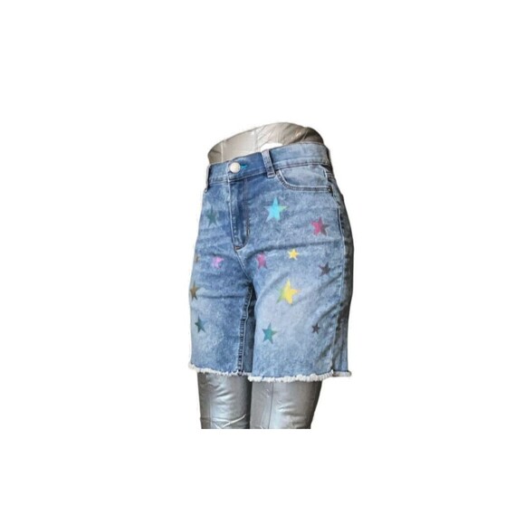 Jordache Shorts 12 Distressed Adjustable Stars Blue Denim (W26 L7) - Picture 3 of 13